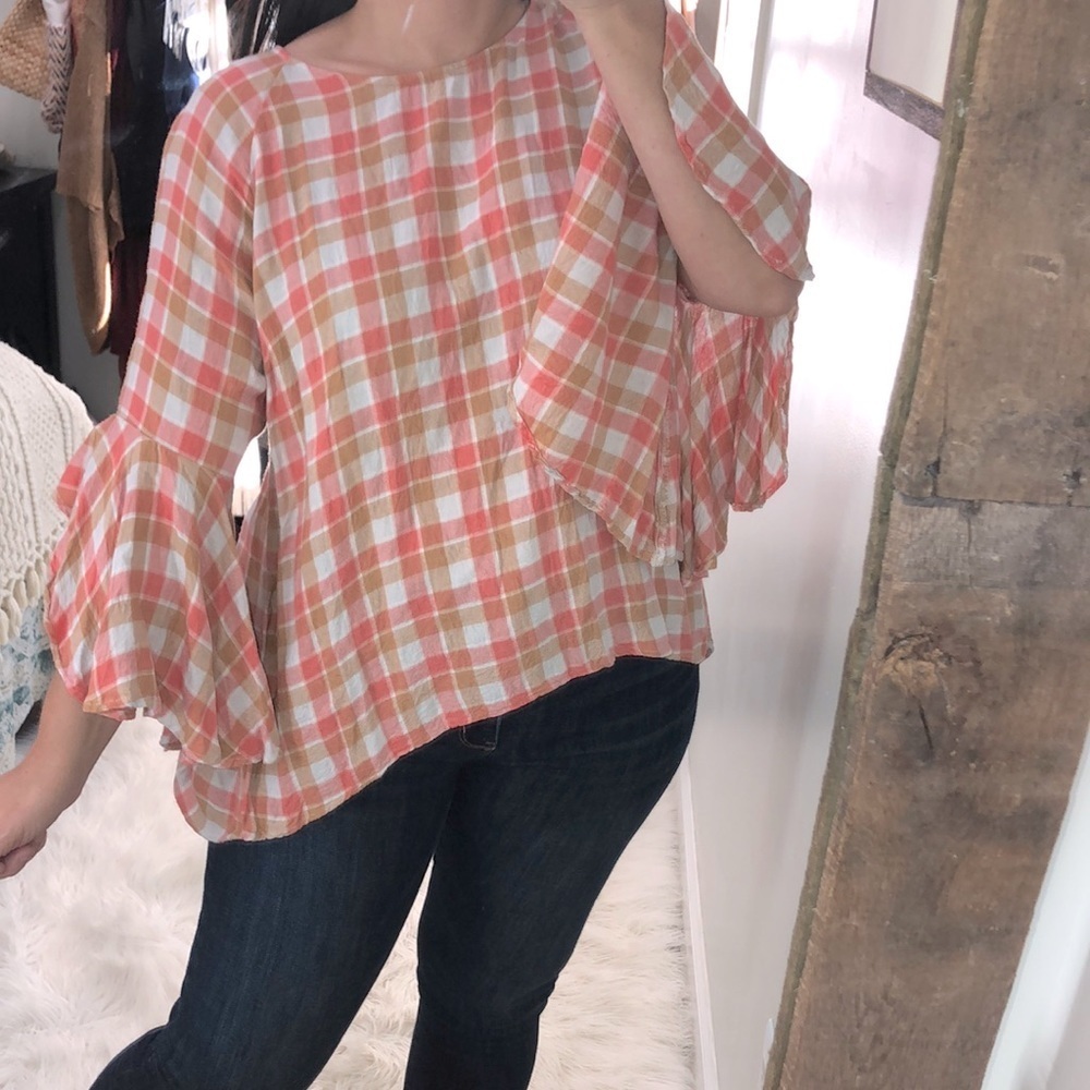 Lauren Conrad size XLarge Fall plaid boho top - Picture 2 of 6
